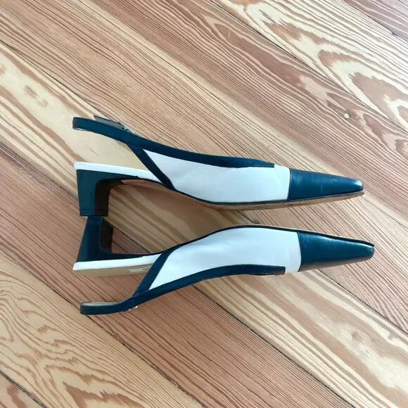 Talbots White and Blue Slingback Heels - Picture 4 of 8